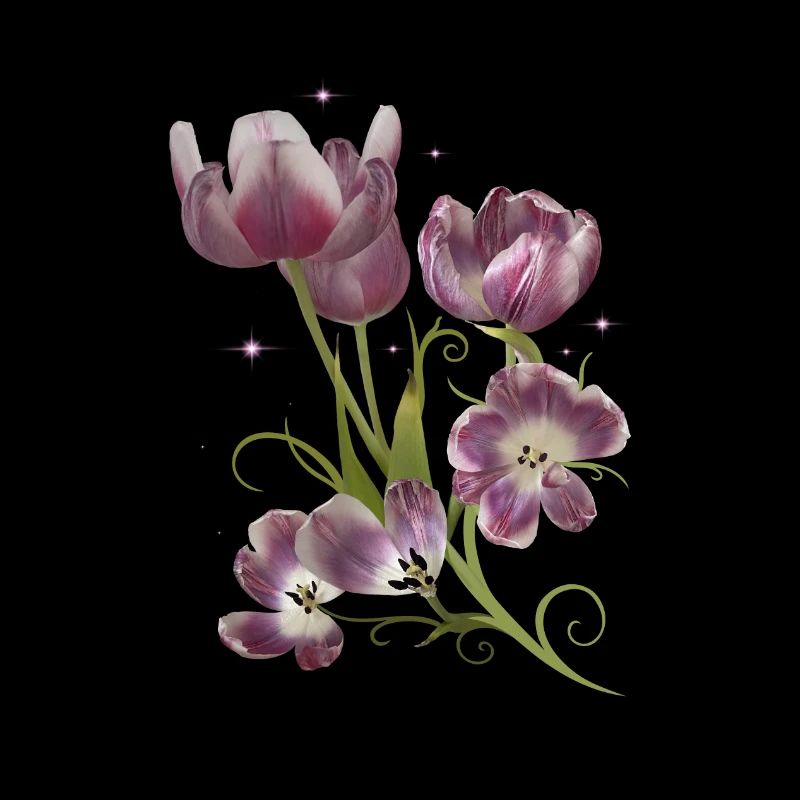 Tulips and Stars, Mixed Media Artwork