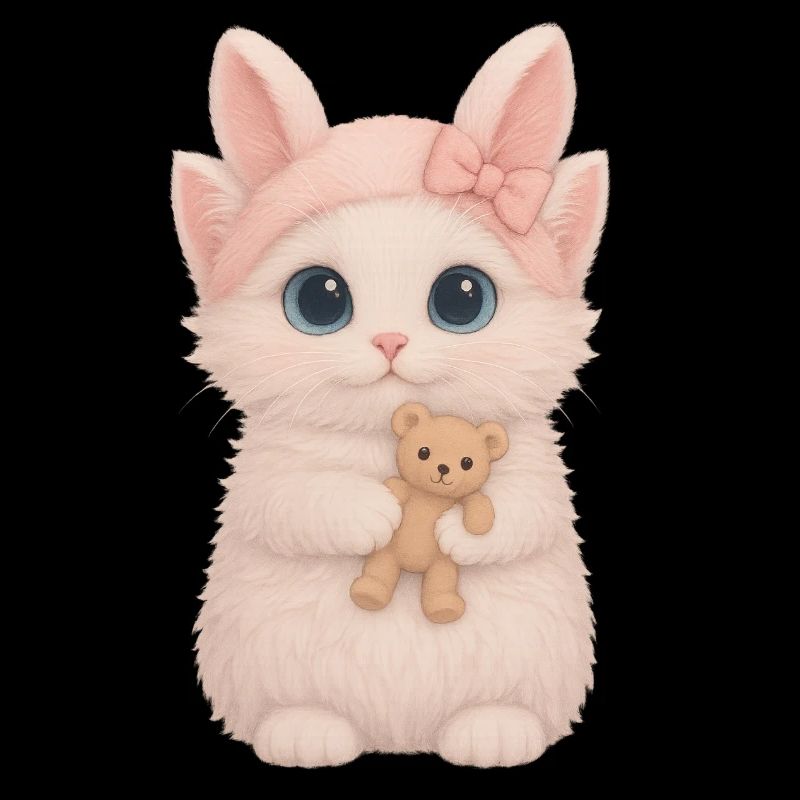 Chat mignon moelleux avec ours en peluche