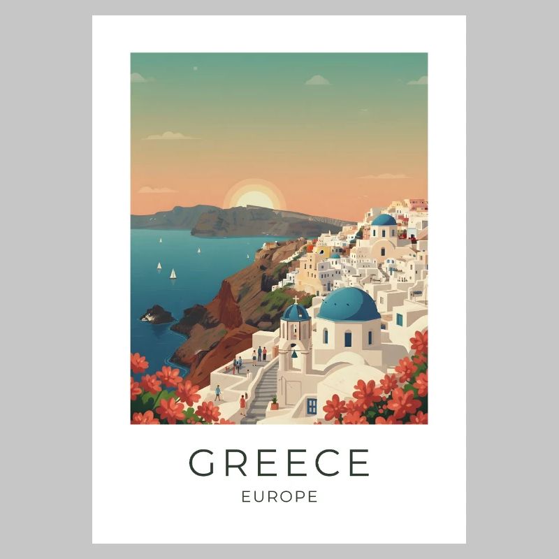 Vue côtière du coucher de soleil de Santorin