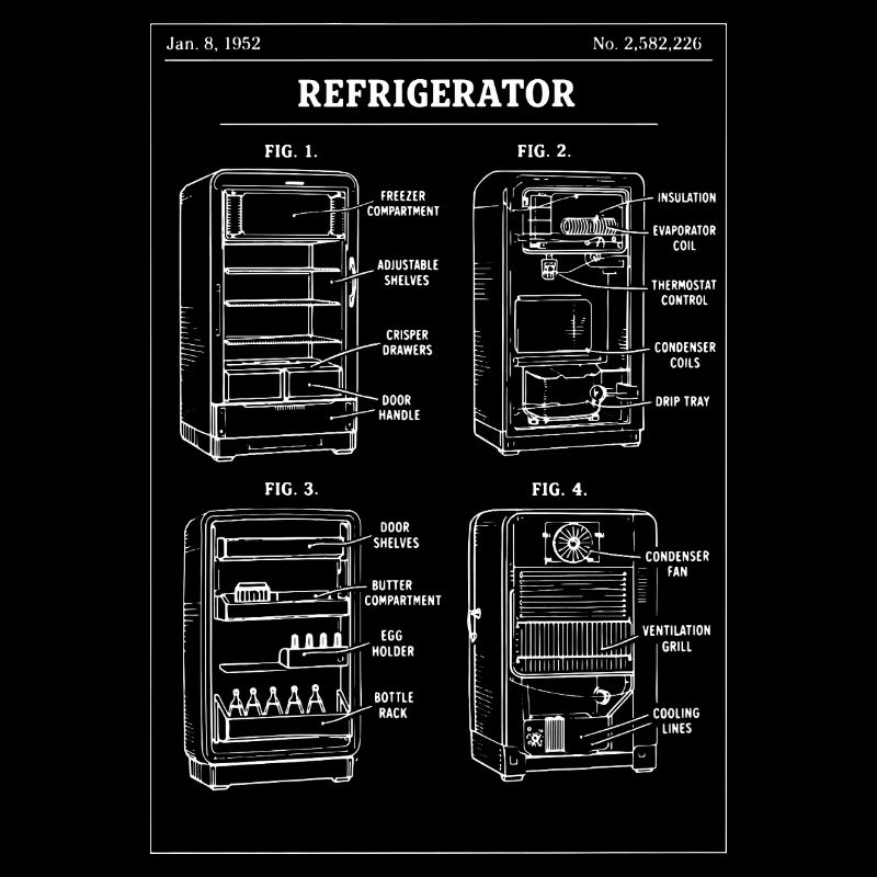Retro refrigerator Patent Blueprint