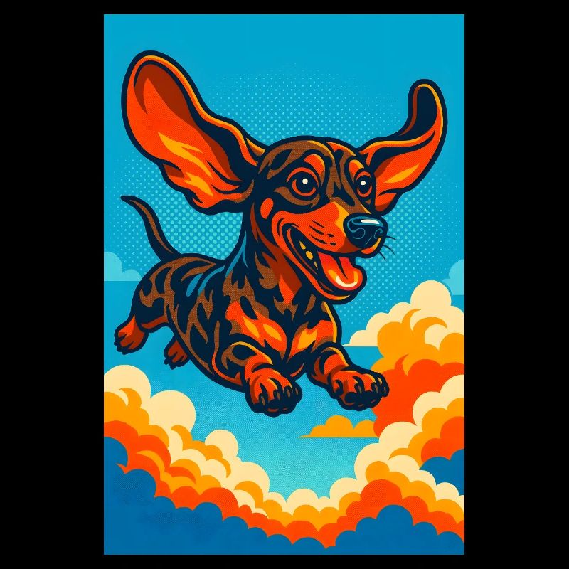 Vibrant Flying Dachshund Illustration