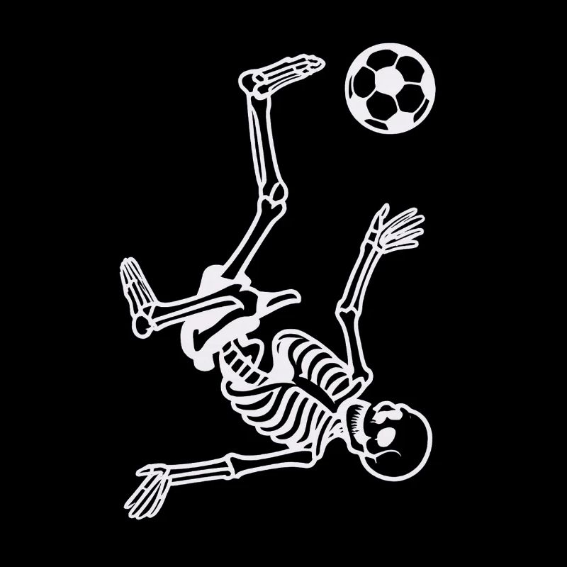Skeleton with soccer ball makes overhead kick