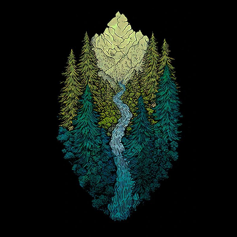 Mountain landscape with forest and river – nature design