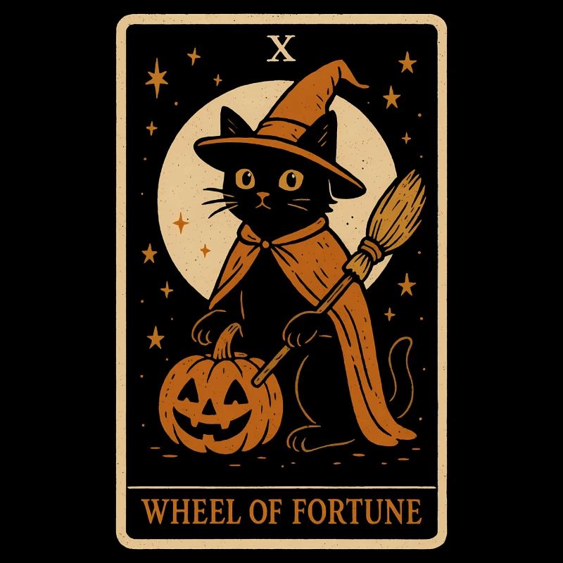 Witch Cat with Pumpkin Halloween Design