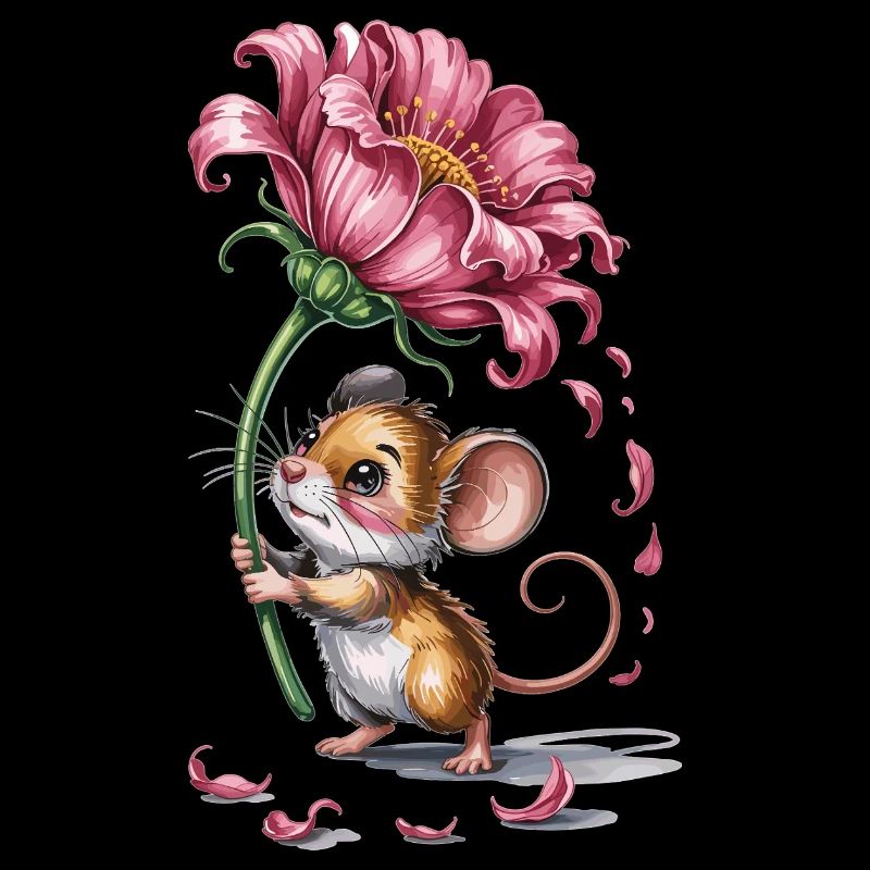 Mouse with Blossom T-Shirt Gift for Mouse Fans