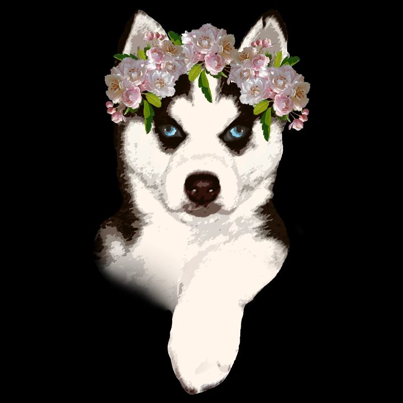 Husky avec couronne de fleurs