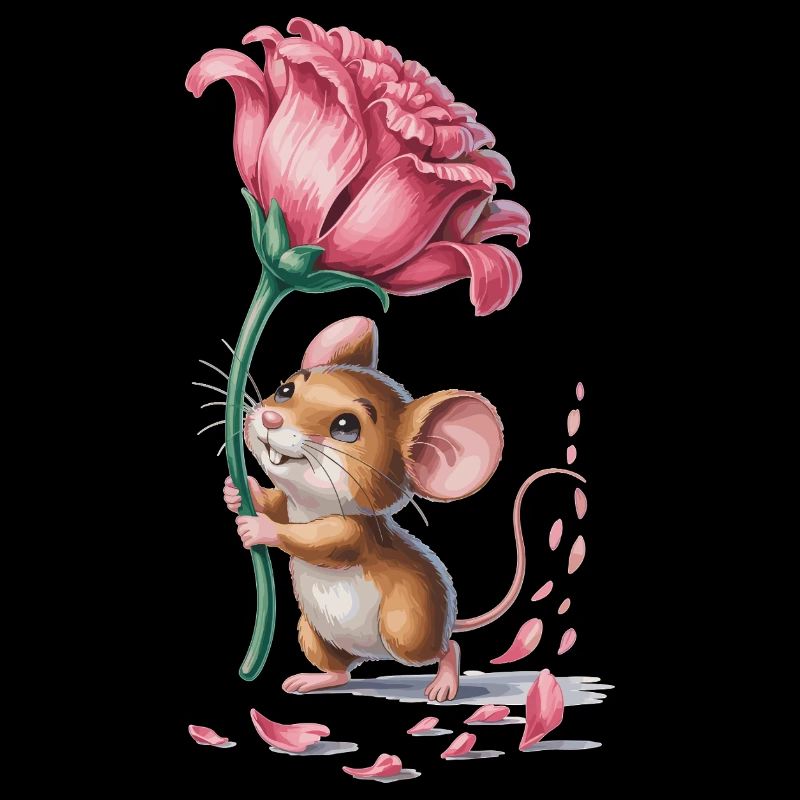 Souris avec une fleur - Cadeau pour les éventails de fleurs