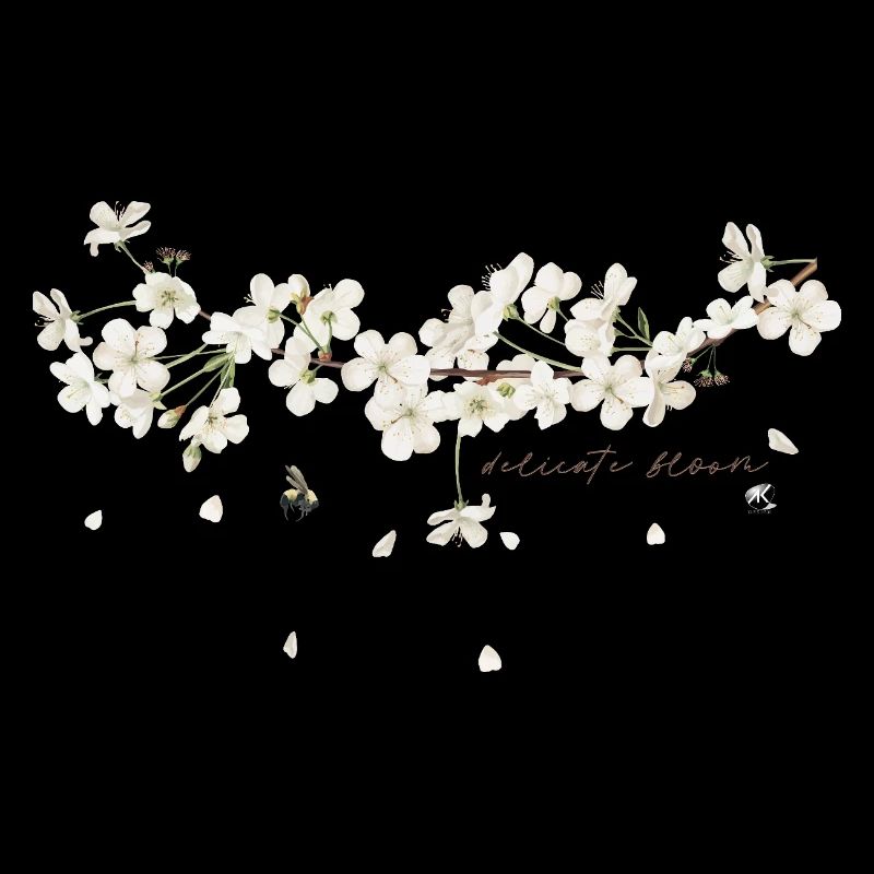 Cherry tree branch with white flowers illustration