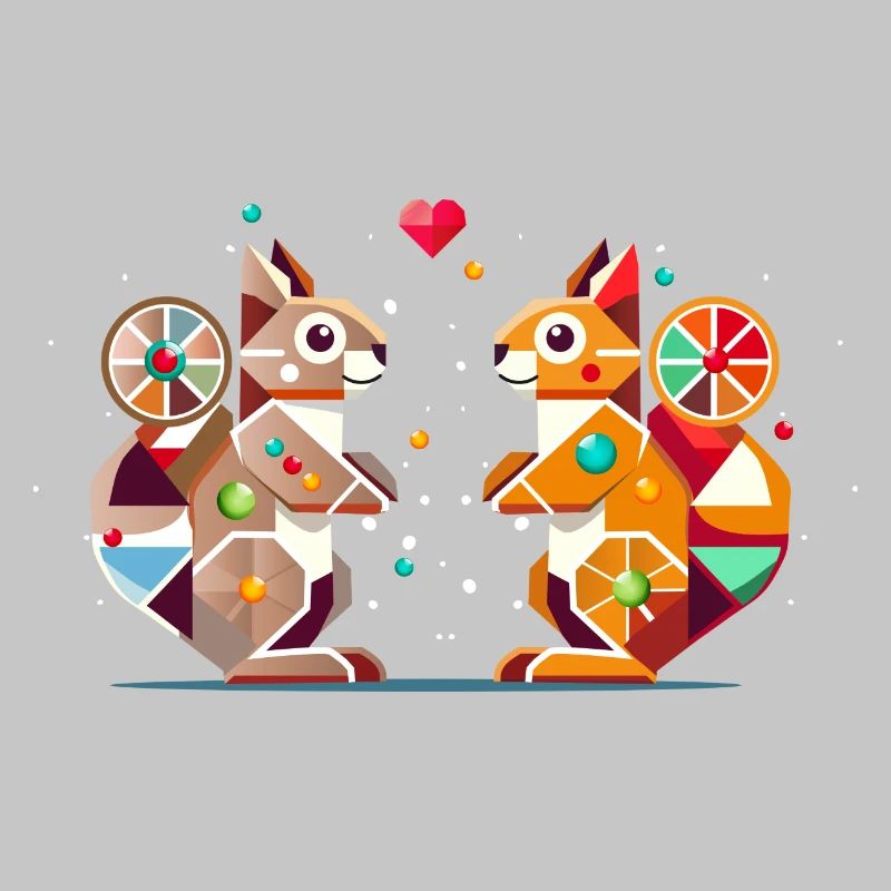 zwei Eichhörnchen mit Herz-farbenfroher Hingucker