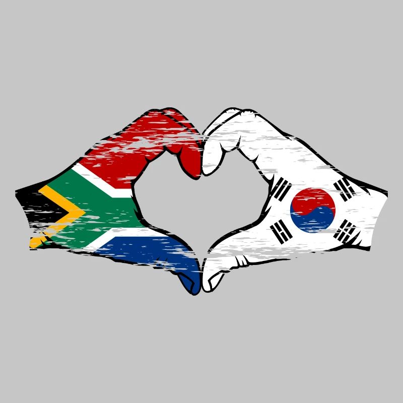 Afrique du Sud Drapeau Corée du Sud Mains Coeur Forme Utilisé