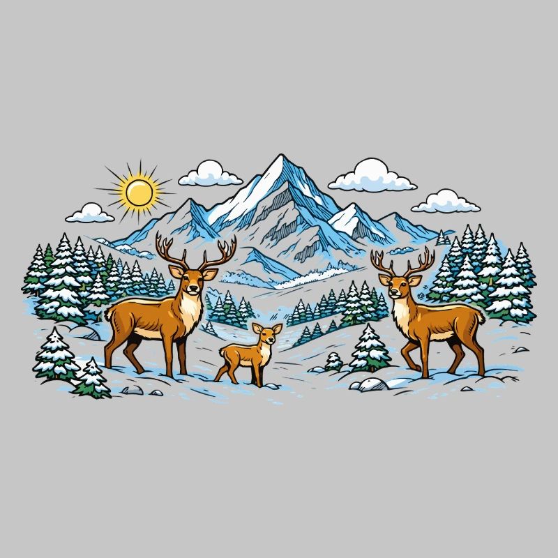 Mountains Forest Deer Panorama