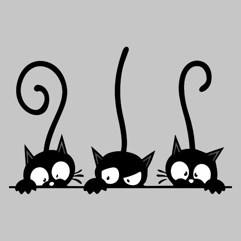Three curious black cats