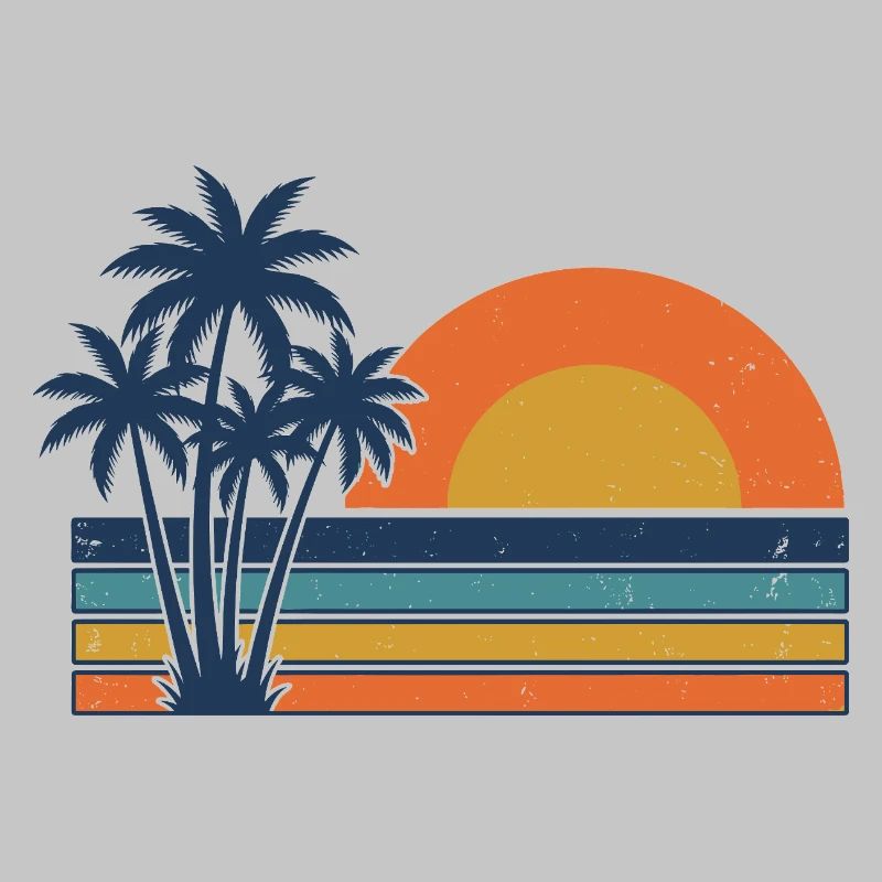 Retro Sunset Palm Trees Summer Beach