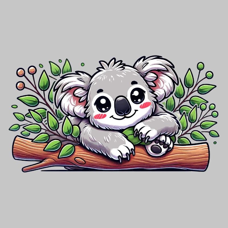 The cute koala bear on a eucalyptus branch