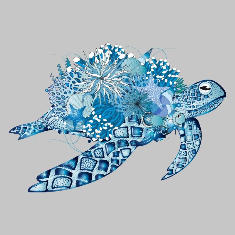 imaginative blue turtle with corals