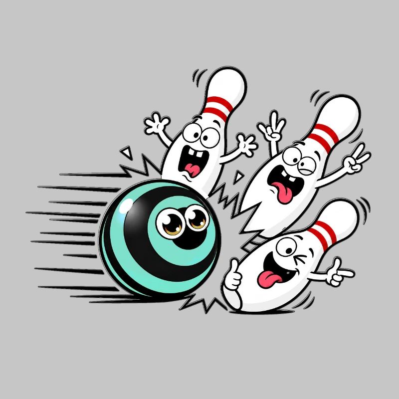 Lebendige Bowlingball mit frechen Pins