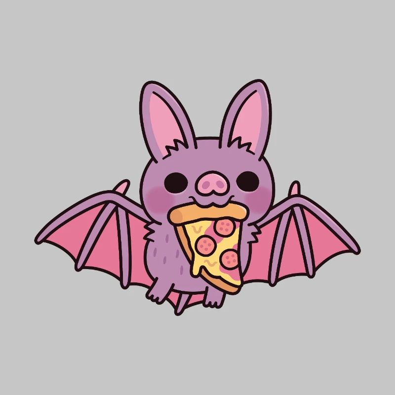 Mignon Flying Vampire Bat avec Pizza