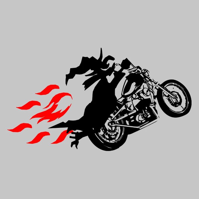 Witch with Chopper Biker Motorcycle Flames