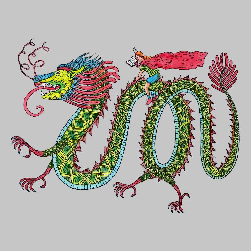 Drache mit lesendem Reiter