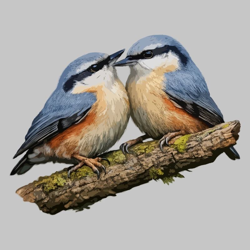 Two Nuthatches on Branch