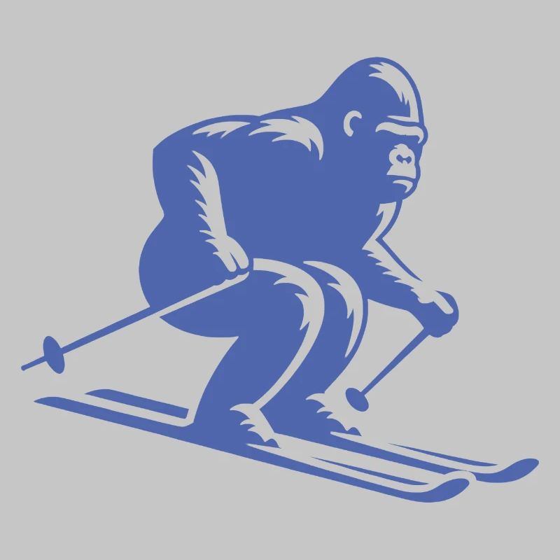 Monkey Gorilla Chimpanzee Ski Silhouette Design