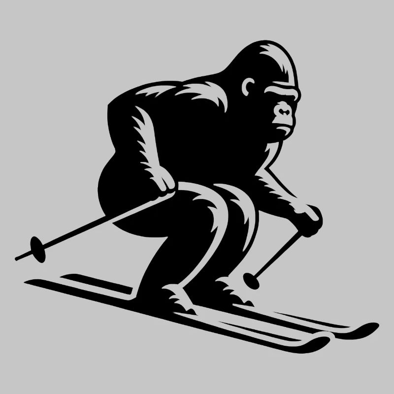 Monkey Gorilla Chimpanzee Ski Silhouette Design