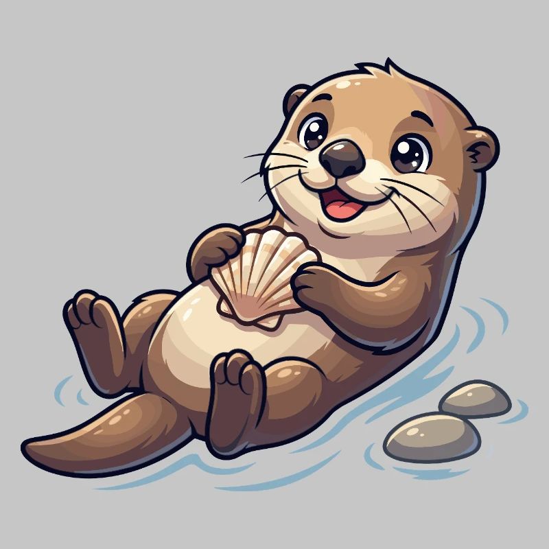 Otter with seashell on the beach