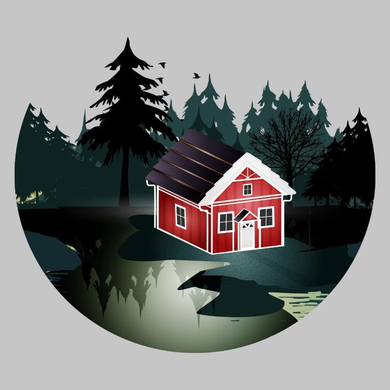 petite maison suédoise rouge à l'orée de la forêt