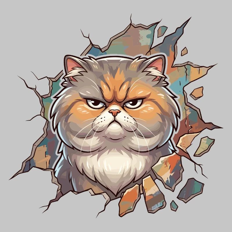 Angry kitty breaks through wall