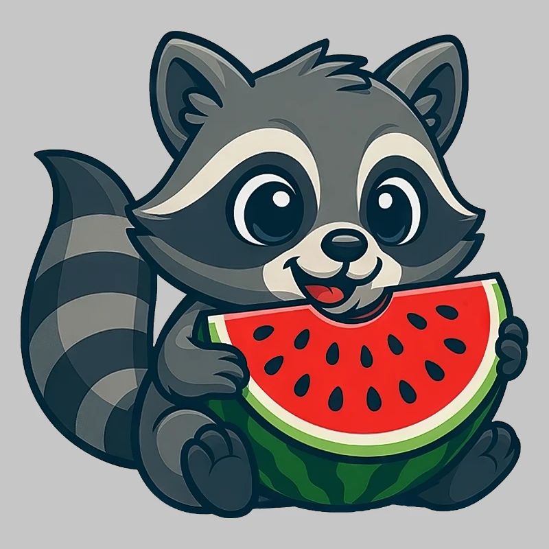raton laveur mignon avec dessin animé d’été pastèque