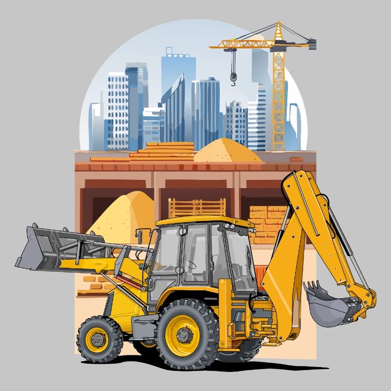 Backhoe Loader, Tractor Loader on Construction Site