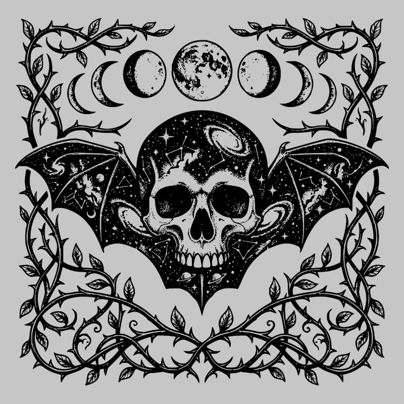 Gothic Bat Wings Design mit himmlischen Schädeln