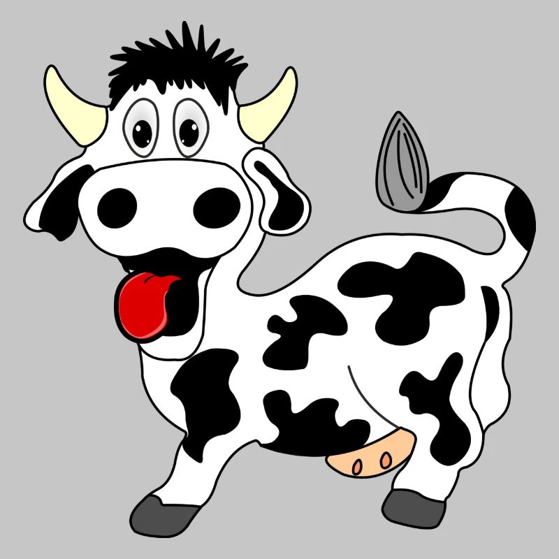 Vache noire et blanche joyeuse avec langue sortie de la bouche