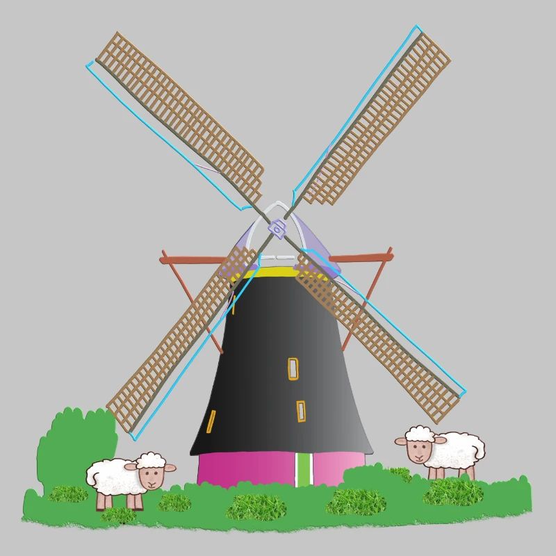 Windmühle mit Schafen