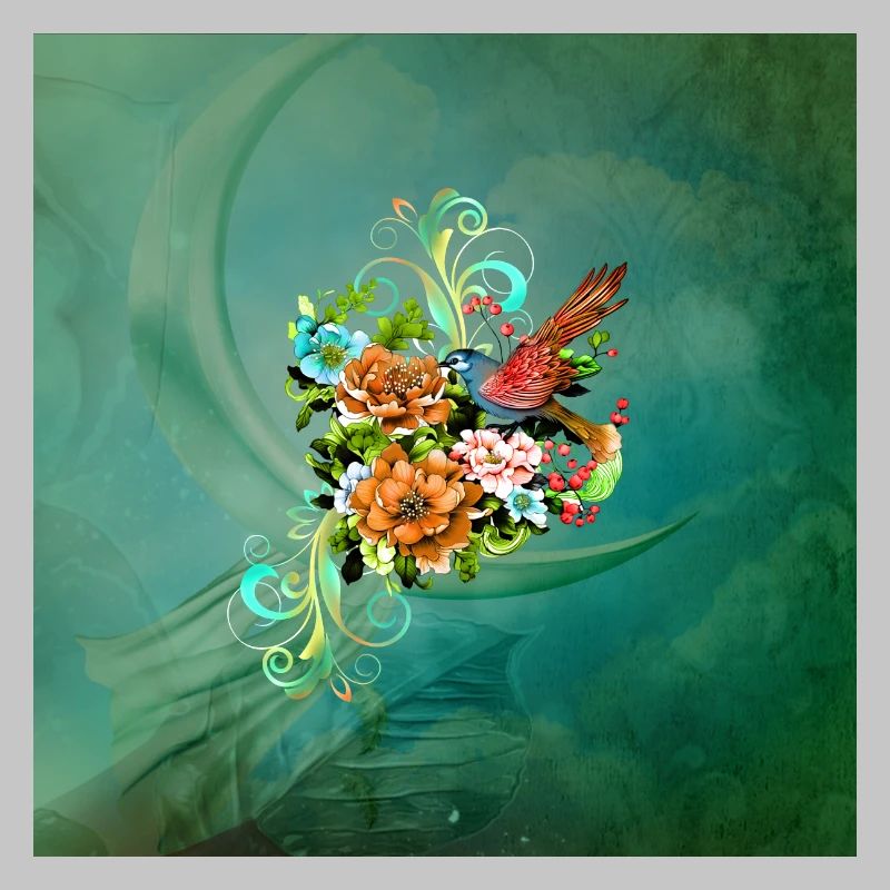Wunderschöne elegante Blumen mit Vogel.