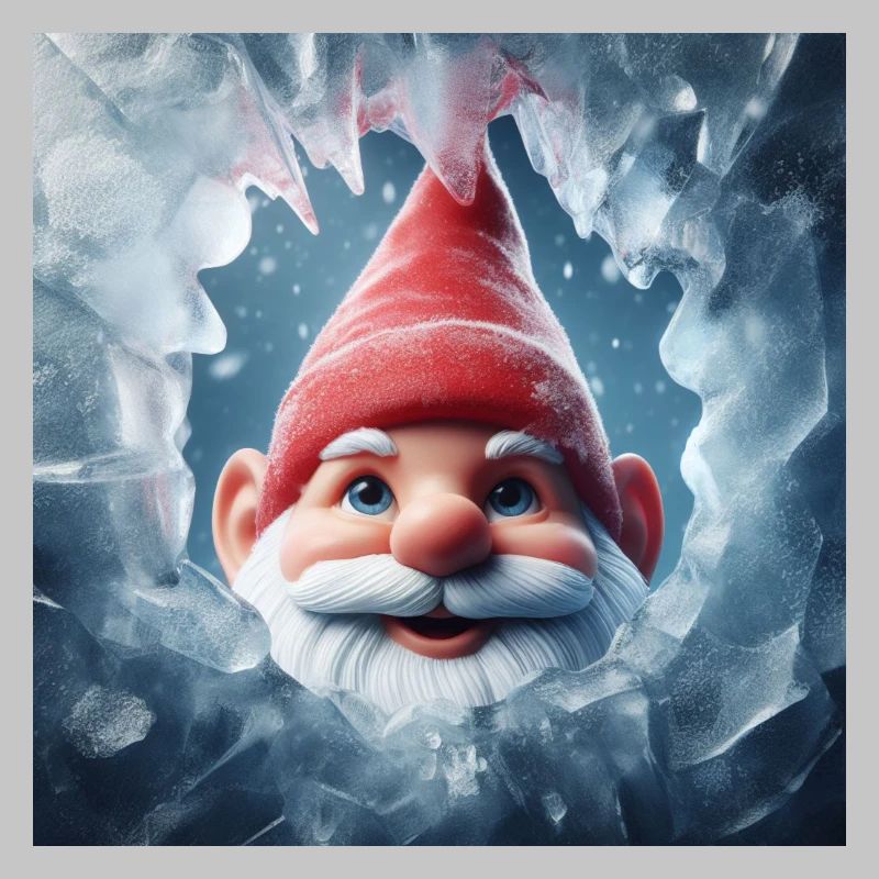 Gnome looking through ice