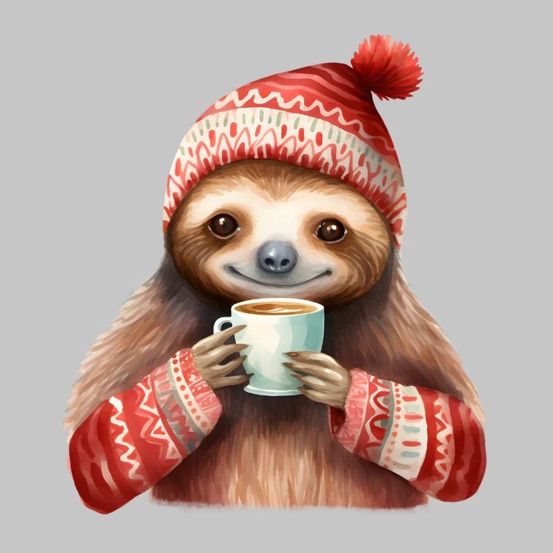 Winter-Sloth mit Kaffeebecher