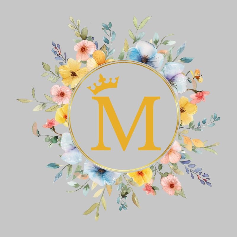 M Monogram, Flower Circle, Personalizable