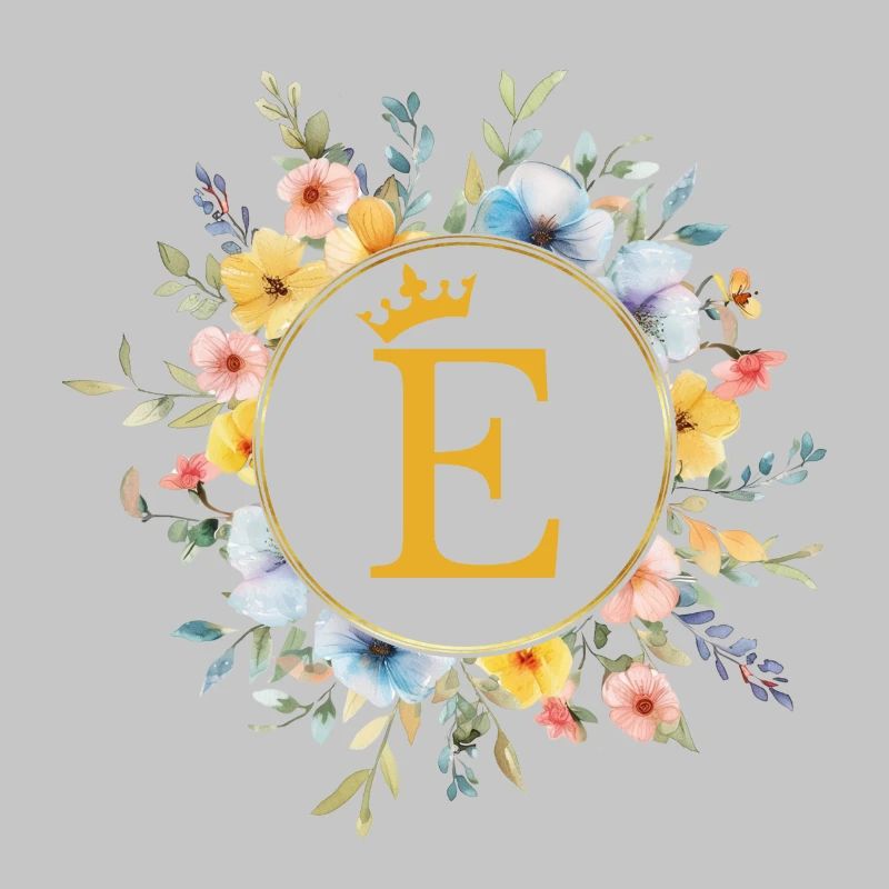 E Monogram, Flower Circle, Personalizable
