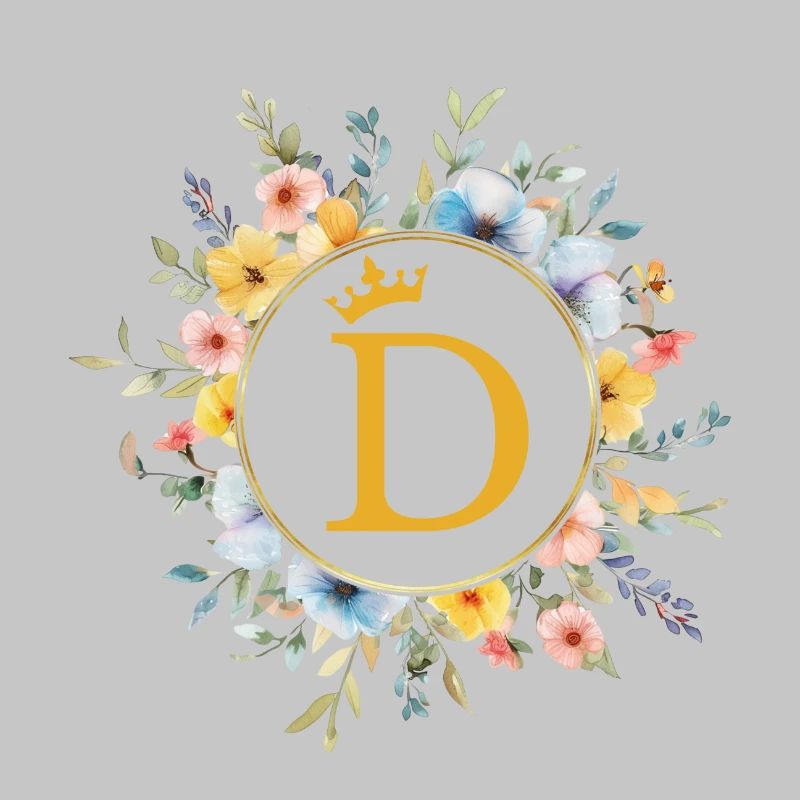D Monogram, Flower Circle, Personalizable
