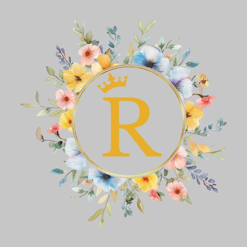 R Monogram, Flower Circle, Personalizable