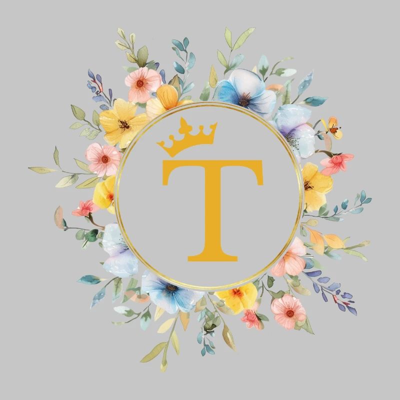 T Monogram, Flower Circle, Personalizable