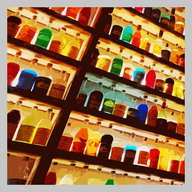 Bright colored bottles