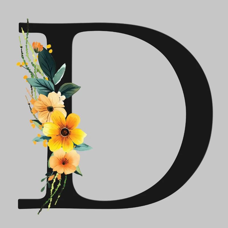 D Monogram, Floral, Customizable