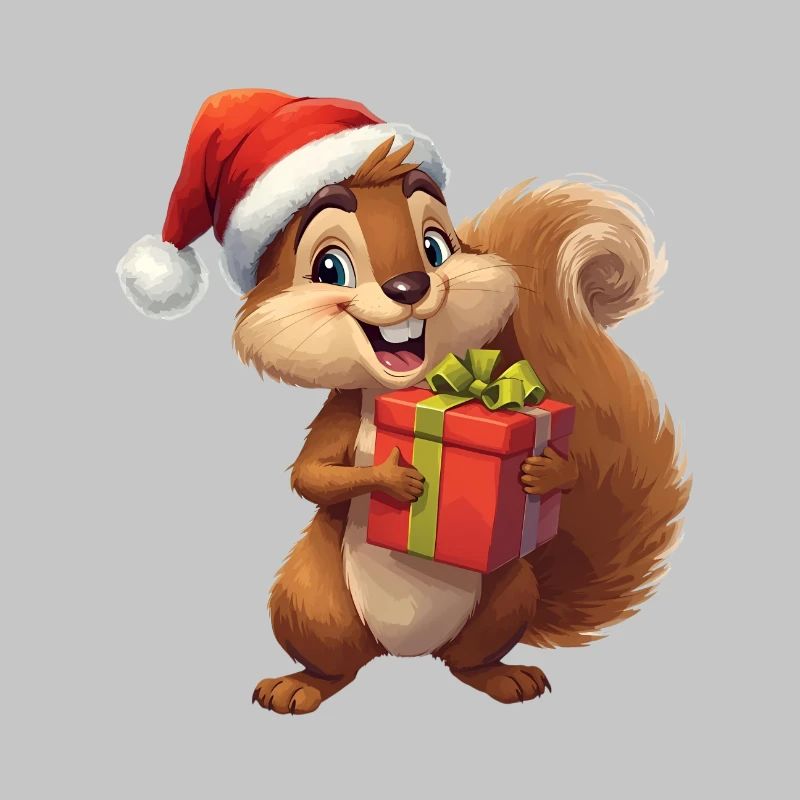 Weihnachts-Eichhörnchen mit Geschenk