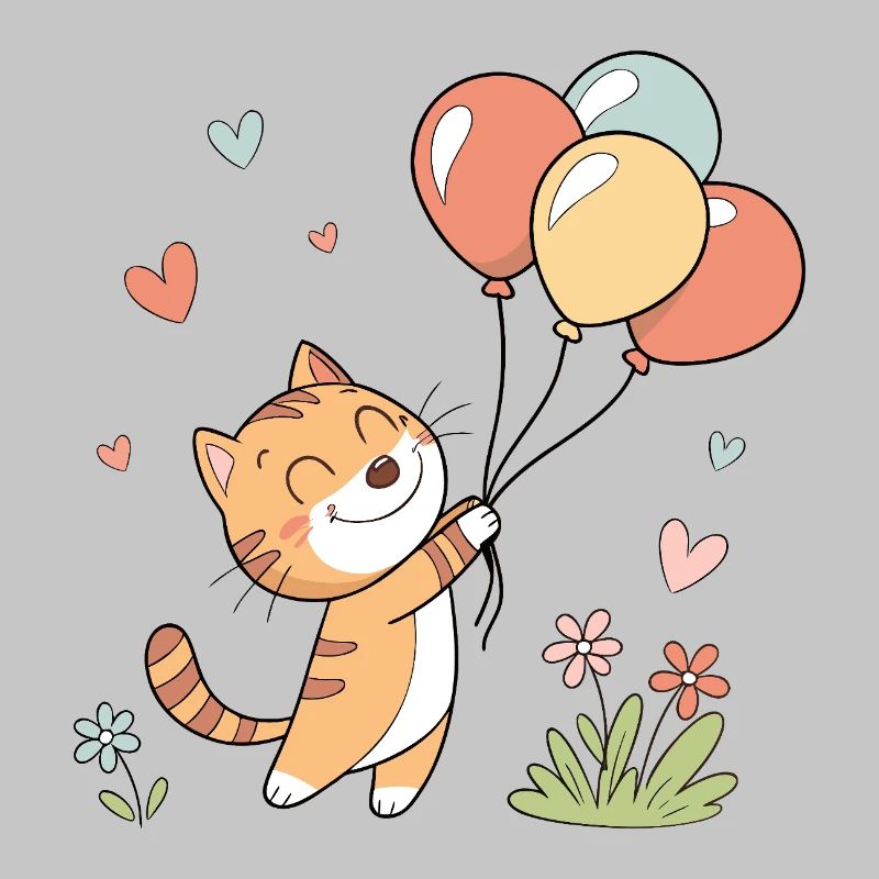 Fröhliche Katze mit Luftballons