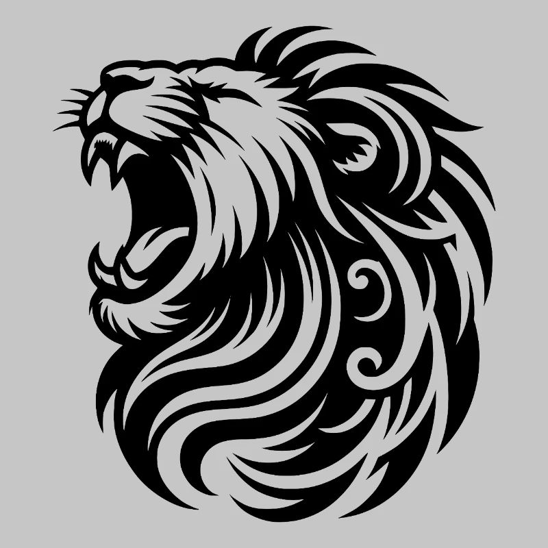 Roaring lion with elegant mane and teeth