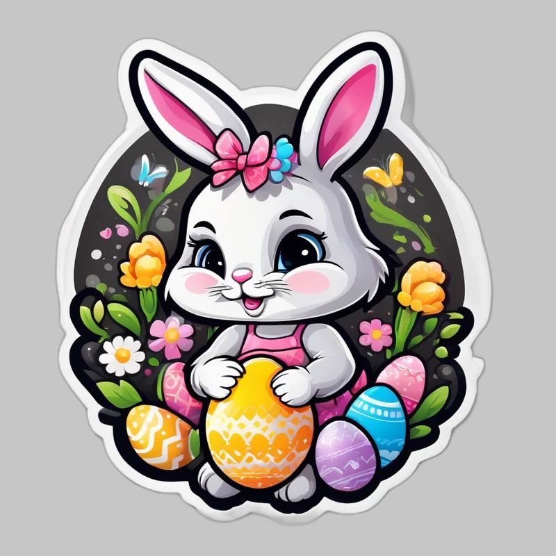 Spring rabbit and colorful eggs