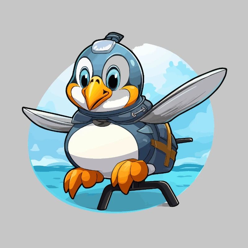 Flugpinguin mit Rucksack