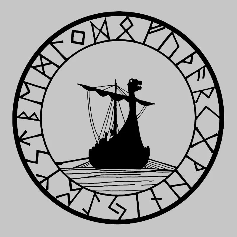 Schwarzes Wikinger-Langschiff und Kompass